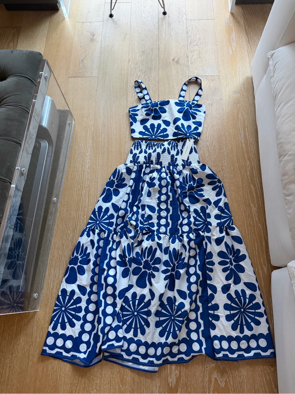 Commense Blue and White Floral Tiered Sundress